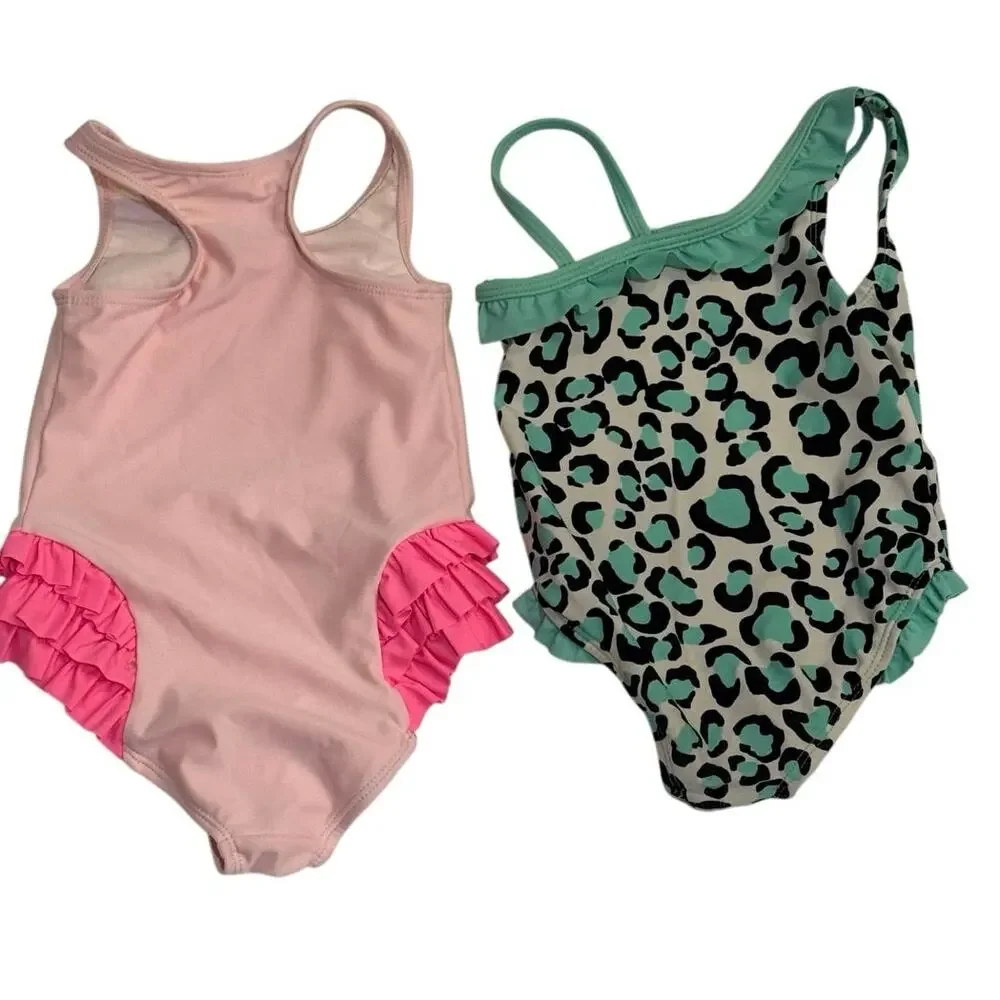 2T Swimsuit Bundle Flamingo Ruffle & Leopard Print One Piece Bathing Suits